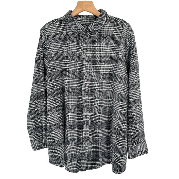 Lands' End Women's Plus Size 2X Black gray Plaid  Shirt ponte knit shacket - Picture 3 of 11